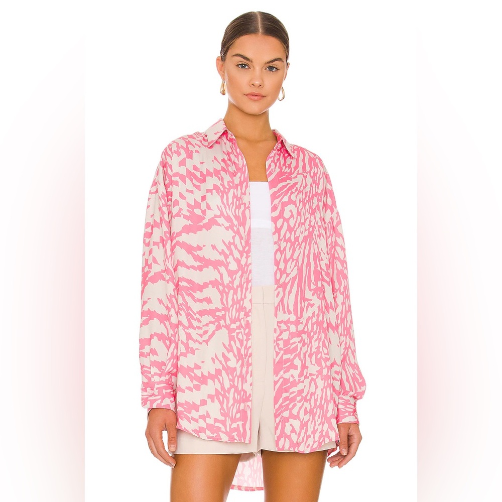 Resa REVOLVE Pink and White Button Down Shirt